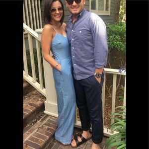 Blue chambray jumpsuit